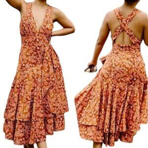 J.CREW Cross-Back Ruffle-Hem Dress in Vintage Vines
